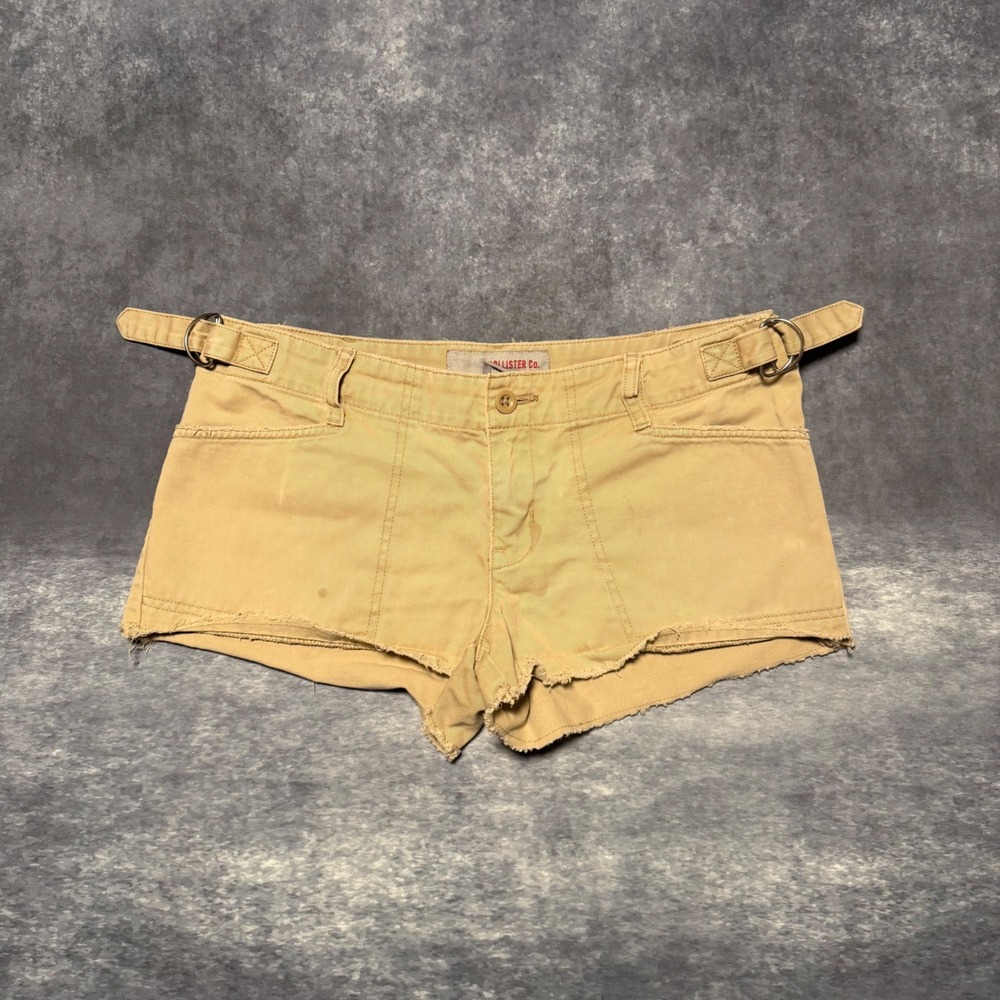 Y2K Hollister Co Khaki Cargo Cut Off Mini Shorts Low Rise Tan Women Size 8 Cinch